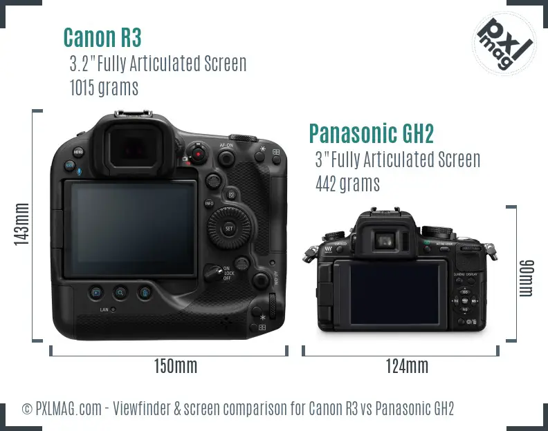 Canon R3 vs Panasonic GH2 Screen and Viewfinder comparison