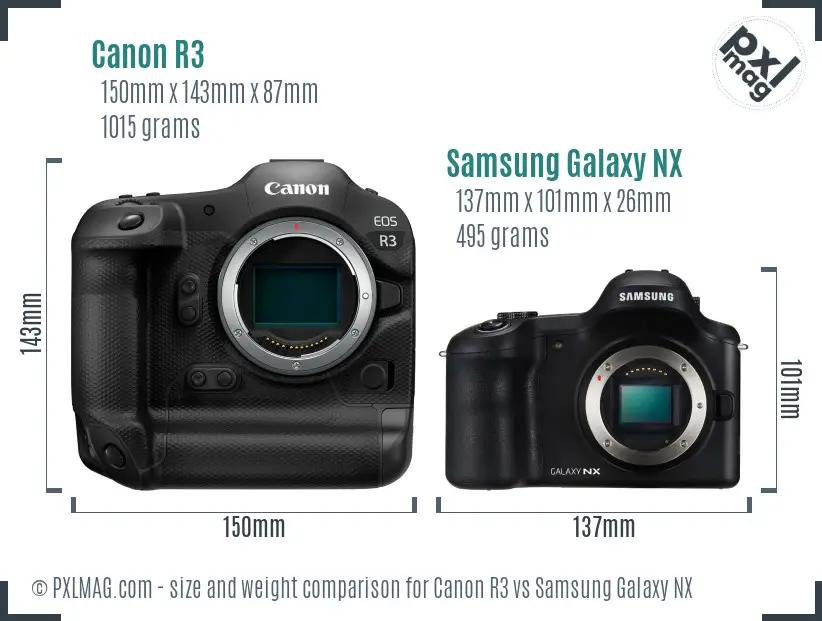 Canon R3 vs Samsung Galaxy NX size comparison