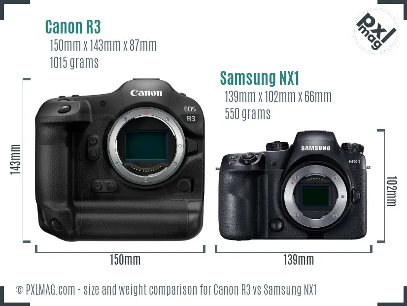 Canon R3 vs Samsung NX1 size comparison