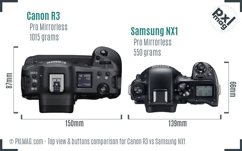 Canon R3 vs Samsung NX1 top view buttons comparison
