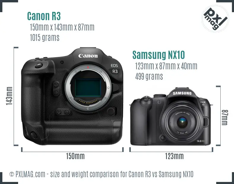 Canon R3 vs Samsung NX10 size comparison