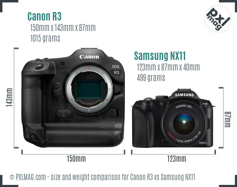 Canon R3 vs Samsung NX11 size comparison