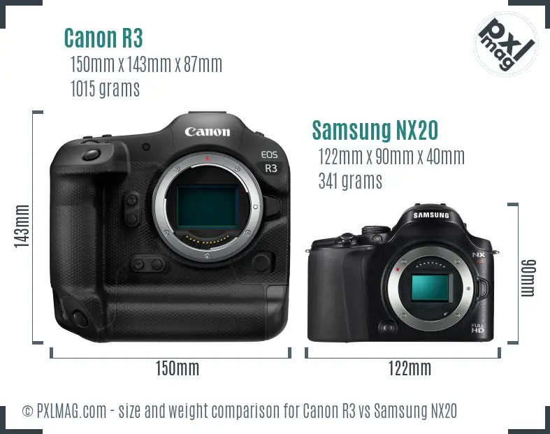 Canon R3 vs Samsung NX20 size comparison