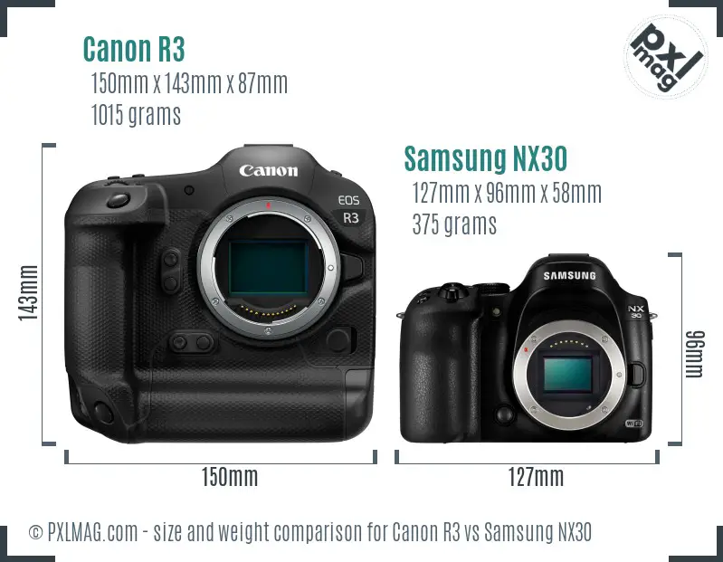 Canon R3 vs Samsung NX30 size comparison