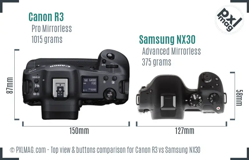 Canon R3 vs Samsung NX30 top view buttons comparison