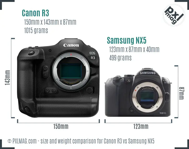 Canon R3 vs Samsung NX5 size comparison