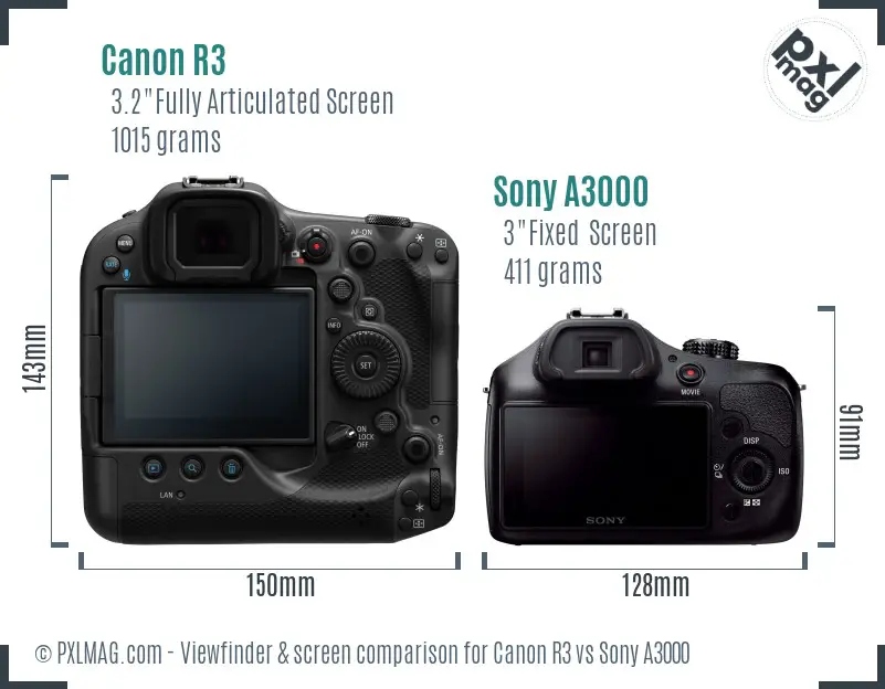 Canon R3 vs Sony A3000 Screen and Viewfinder comparison