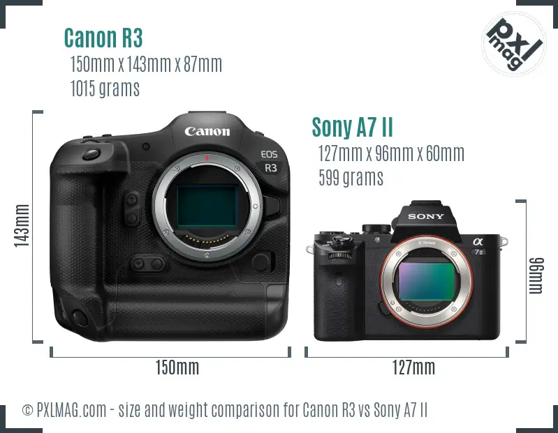 Canon R3 vs Sony A7 II size comparison
