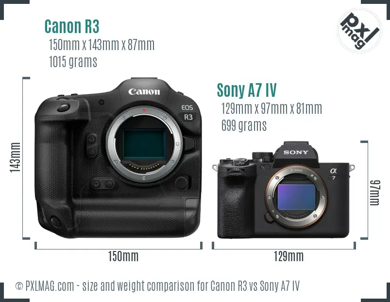 Canon R3 vs Sony A7 IV size comparison