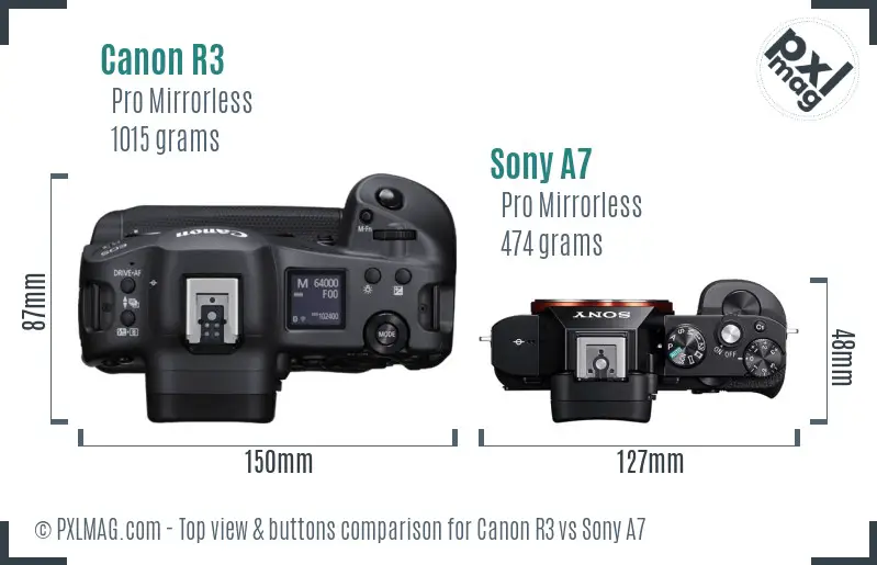 Canon R3 vs Sony A7 top view buttons comparison
