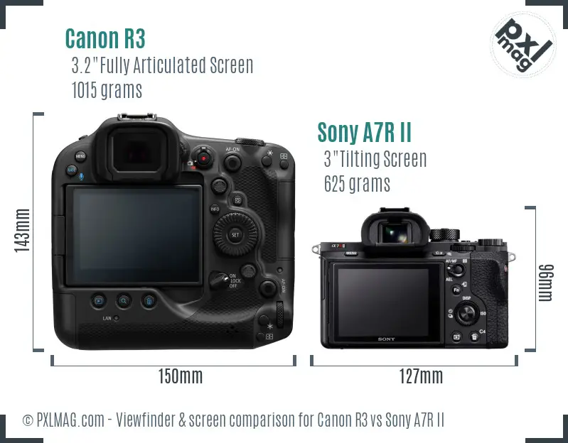 Canon R3 vs Sony A7R II Screen and Viewfinder comparison