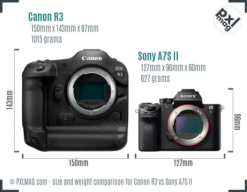 Canon R3 vs Sony A7S II size comparison