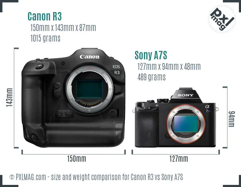 Canon R3 vs Sony A7S size comparison