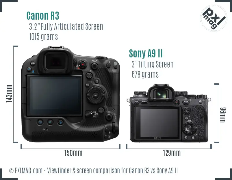 Canon R3 vs Sony A9 II Screen and Viewfinder comparison