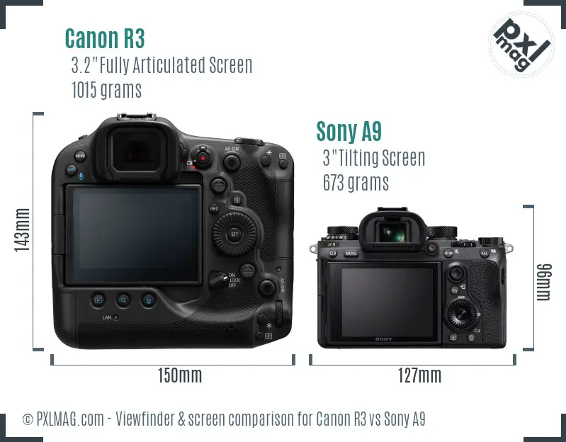 Canon R3 vs Sony A9 Screen and Viewfinder comparison