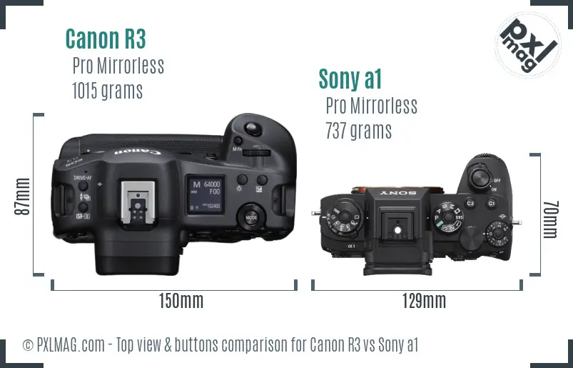 Canon R3 vs Sony a1 top view buttons comparison