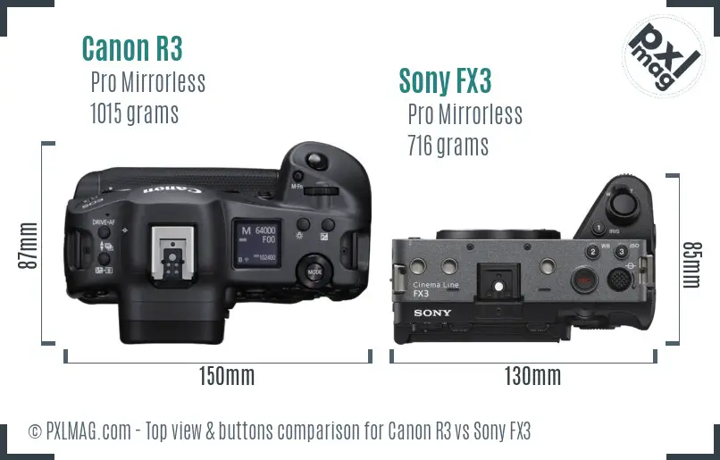 Canon R3 vs Sony FX3 top view buttons comparison