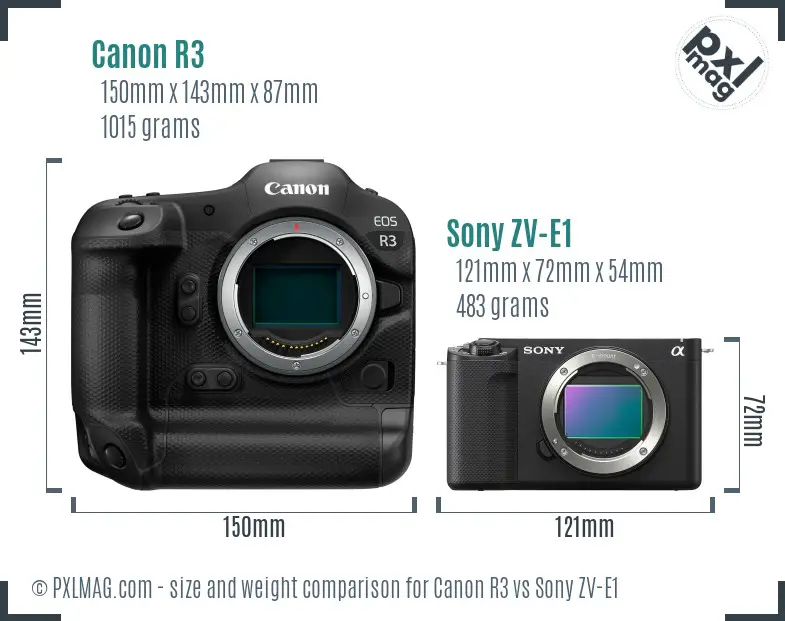 Canon R3 vs Sony ZV-E1 size comparison