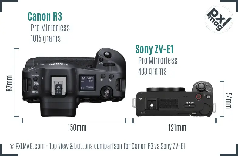 Canon R3 vs Sony ZV-E1 top view buttons comparison