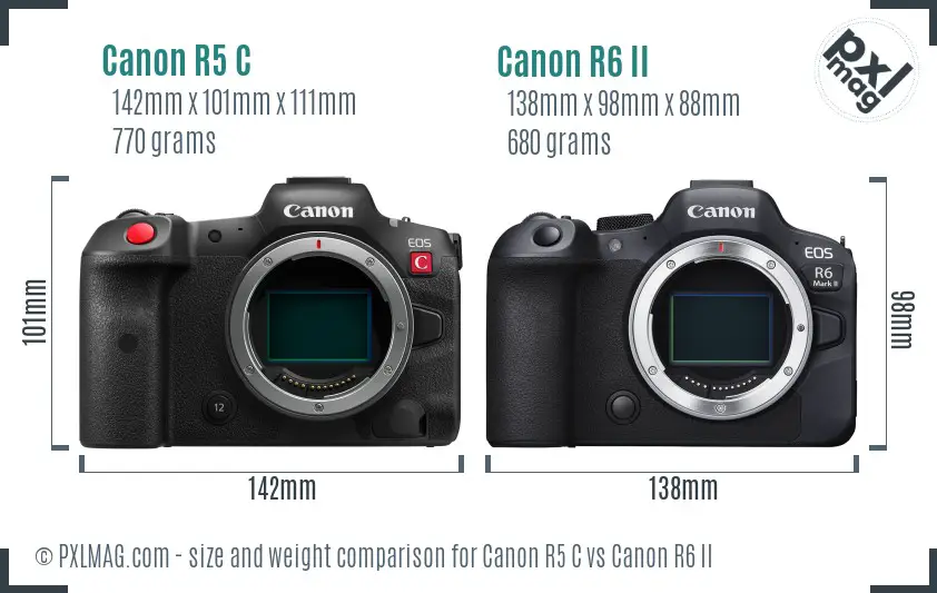 Canon R5 C vs Canon R6 II size comparison
