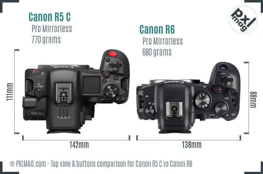 Canon R5 C vs Canon R6 top view buttons comparison