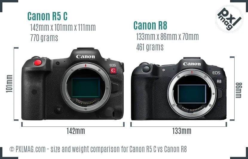 Canon R5 C vs Canon R8 size comparison