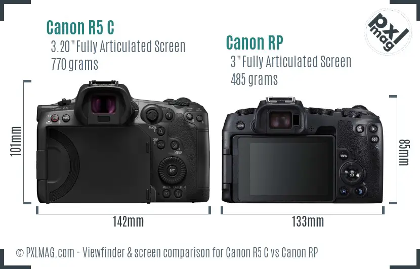 Canon R5 C vs Canon RP Screen and Viewfinder comparison
