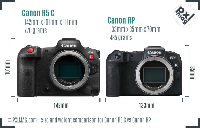 Canon R5 C vs Canon RP size comparison