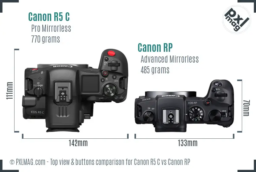 Canon R5 C vs Canon RP top view buttons comparison