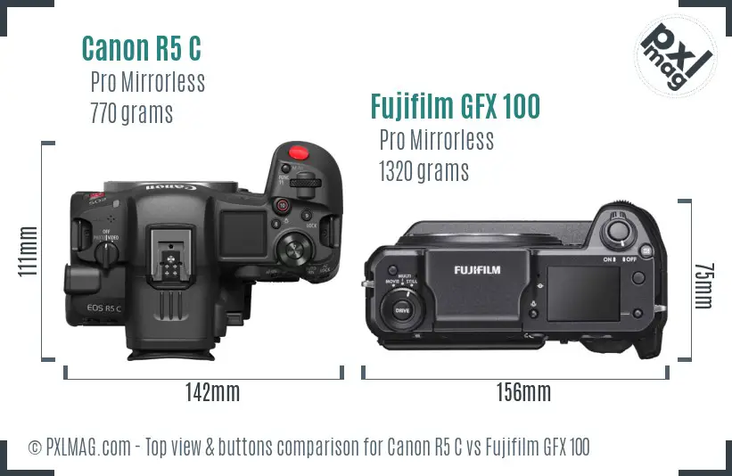 Canon R5 C vs Fujifilm GFX 100 top view buttons comparison