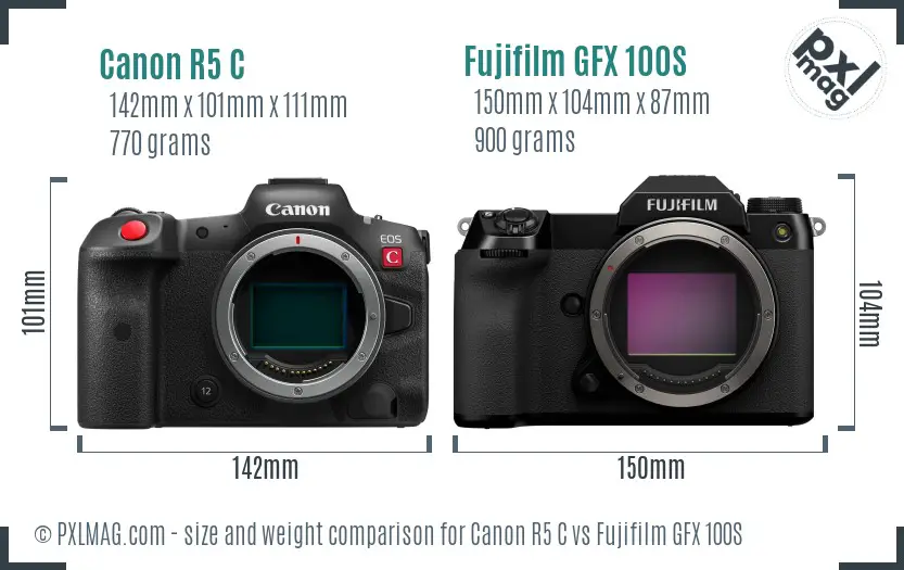 Canon R5 C vs Fujifilm GFX 100S size comparison