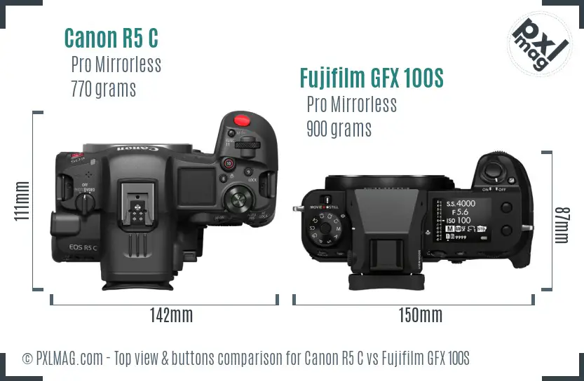 Canon R5 C vs Fujifilm GFX 100S top view buttons comparison