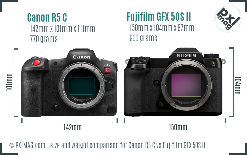 Canon R5 C vs Fujifilm GFX 50S II size comparison