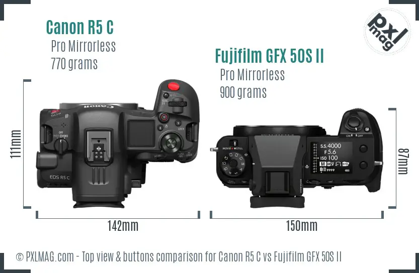 Canon R5 C vs Fujifilm GFX 50S II top view buttons comparison