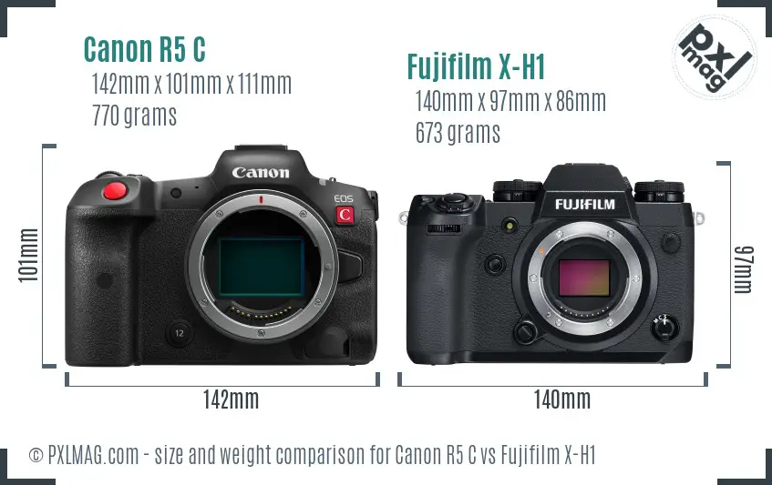 Canon R5 C vs Fujifilm X-H1 size comparison