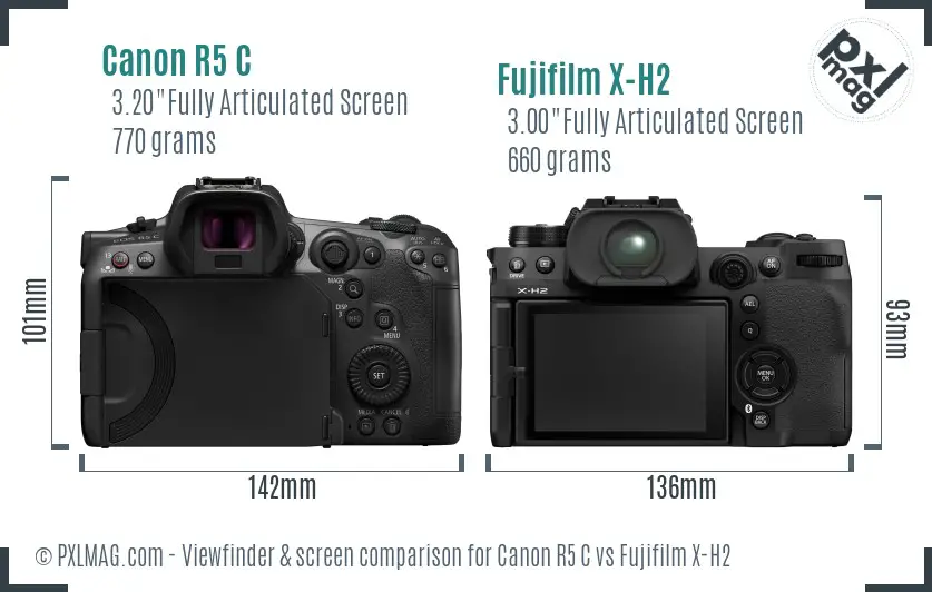 Canon R5 C vs Fujifilm X-H2 Screen and Viewfinder comparison