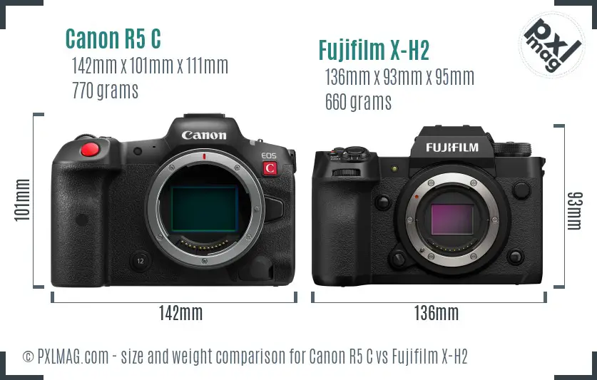 Canon R5 C vs Fujifilm X-H2 size comparison