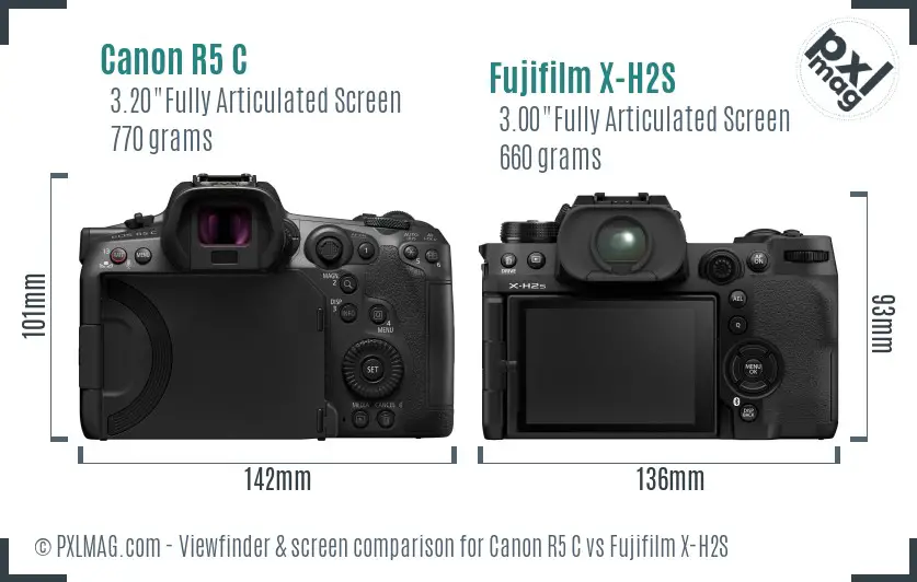 Canon R5 C vs Fujifilm X-H2S Screen and Viewfinder comparison