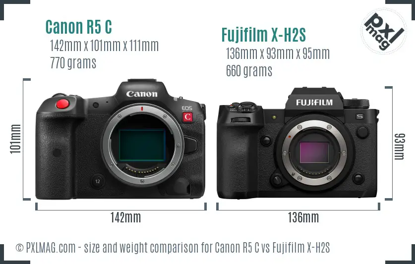Canon R5 C vs Fujifilm X-H2S size comparison