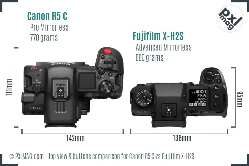 Canon R5 C vs Fujifilm X-H2S top view buttons comparison