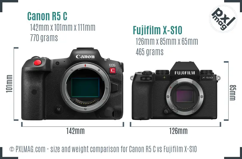 Canon R5 C vs Fujifilm X-S10 size comparison