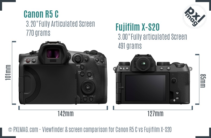 Canon R5 C vs Fujifilm X-S20 Screen and Viewfinder comparison