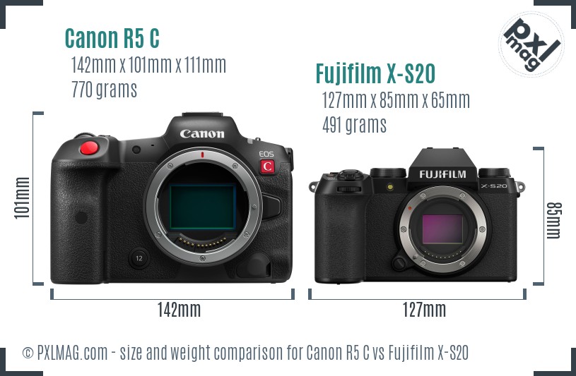 Canon R5 C vs Fujifilm X-S20 size comparison Canon R5 C vs Fujifilm X-S20 size comparison