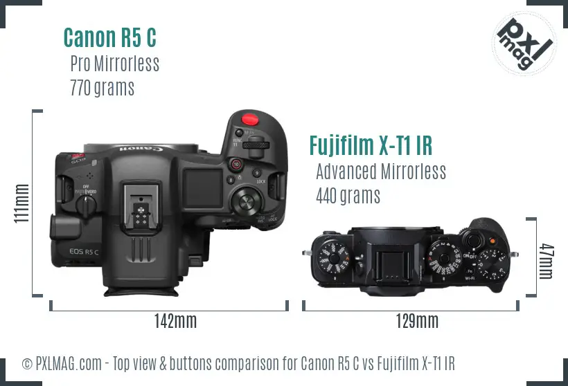 Canon R5 C vs Fujifilm X-T1 IR top view buttons comparison