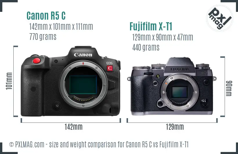 Canon R5 C vs Fujifilm X-T1 size comparison Canon R5 C vs Fujifilm X-T1 size comparison
