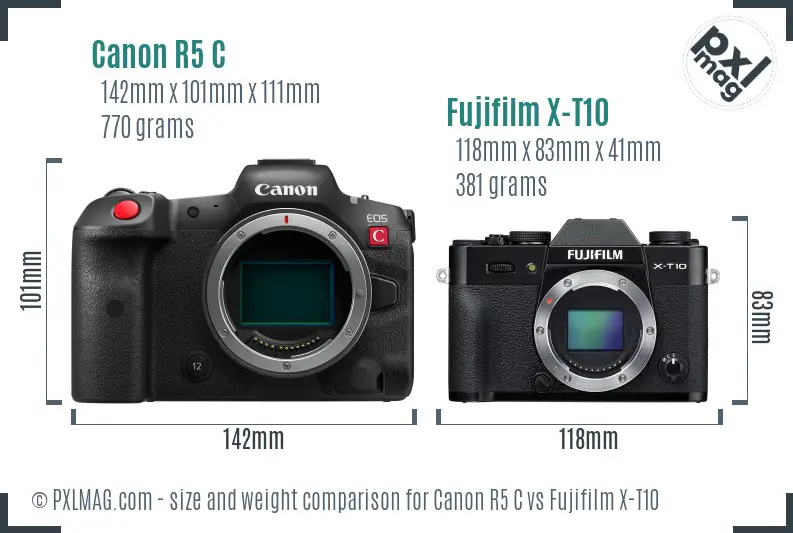 Canon R5 C vs Fujifilm X-T10 size comparison