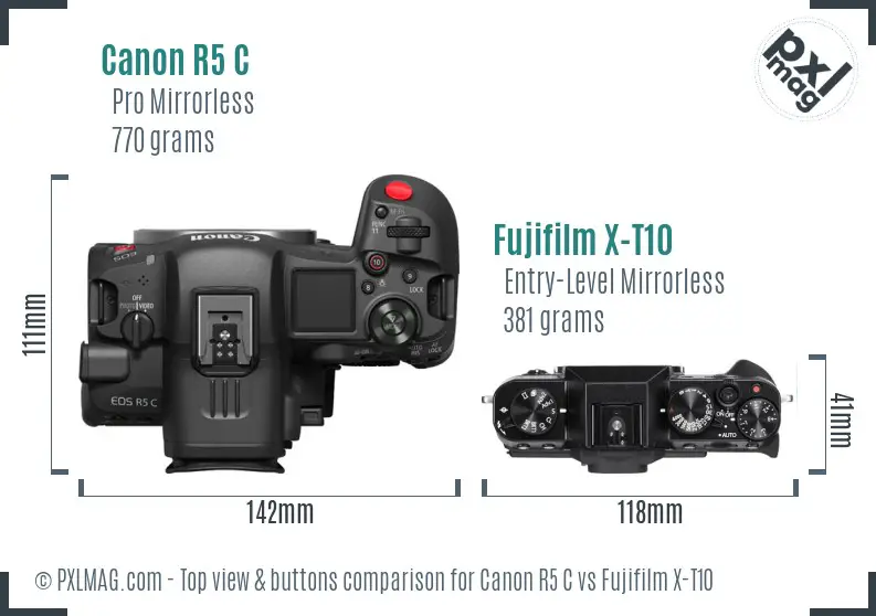 Canon R5 C vs Fujifilm X-T10 top view buttons comparison