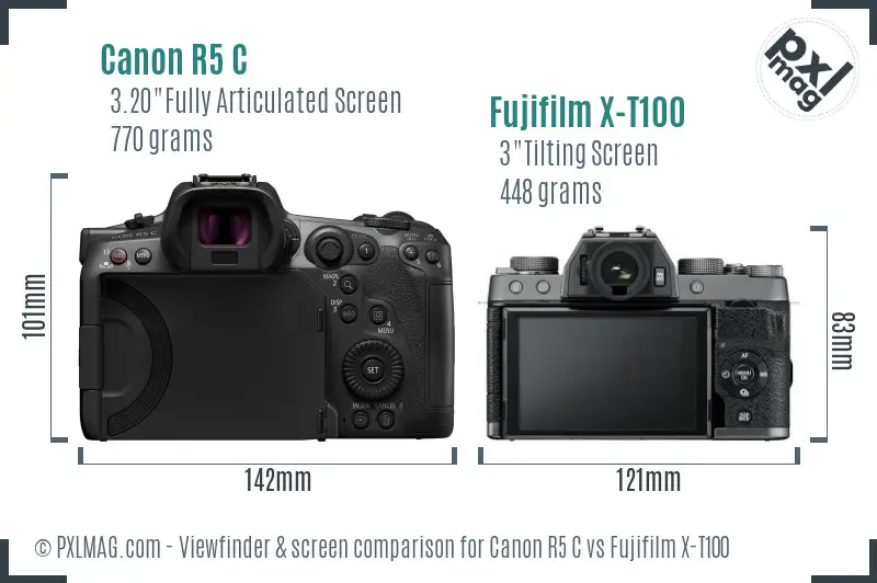 Canon R5 C vs Fujifilm X-T100 Screen and Viewfinder comparison