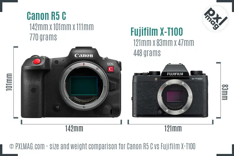 Canon R5 C vs Fujifilm X-T100 size comparison