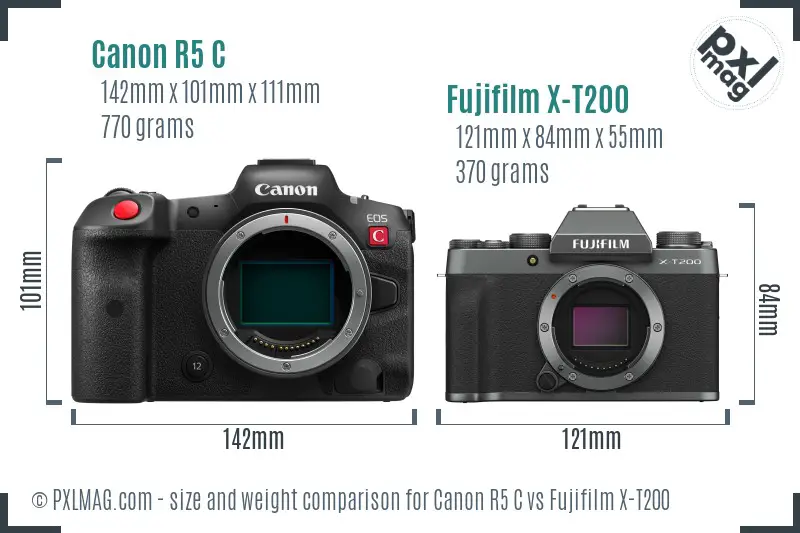 Canon R5 C vs Fujifilm X-T200 size comparison